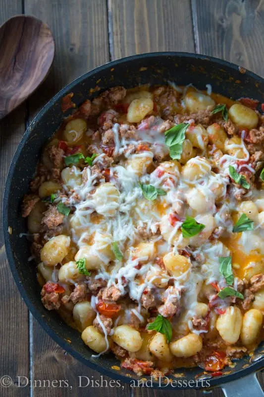 Cheesy Gnocchi Skillet {Dinners, Dishes, and Desserts}