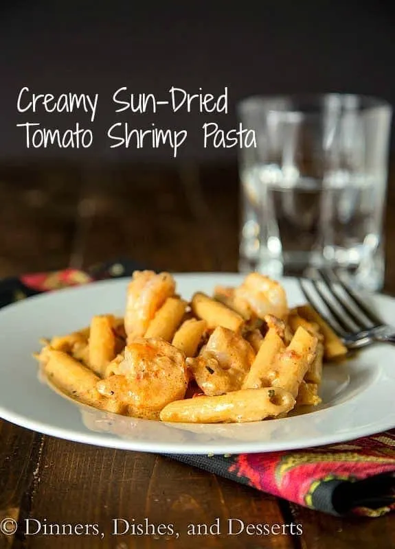 Creamy Sun-dried Tomato Shrimp Pasta - a super easy pasta dish with shrimp, and a super creamy delicious sun-dried tomato sauce.