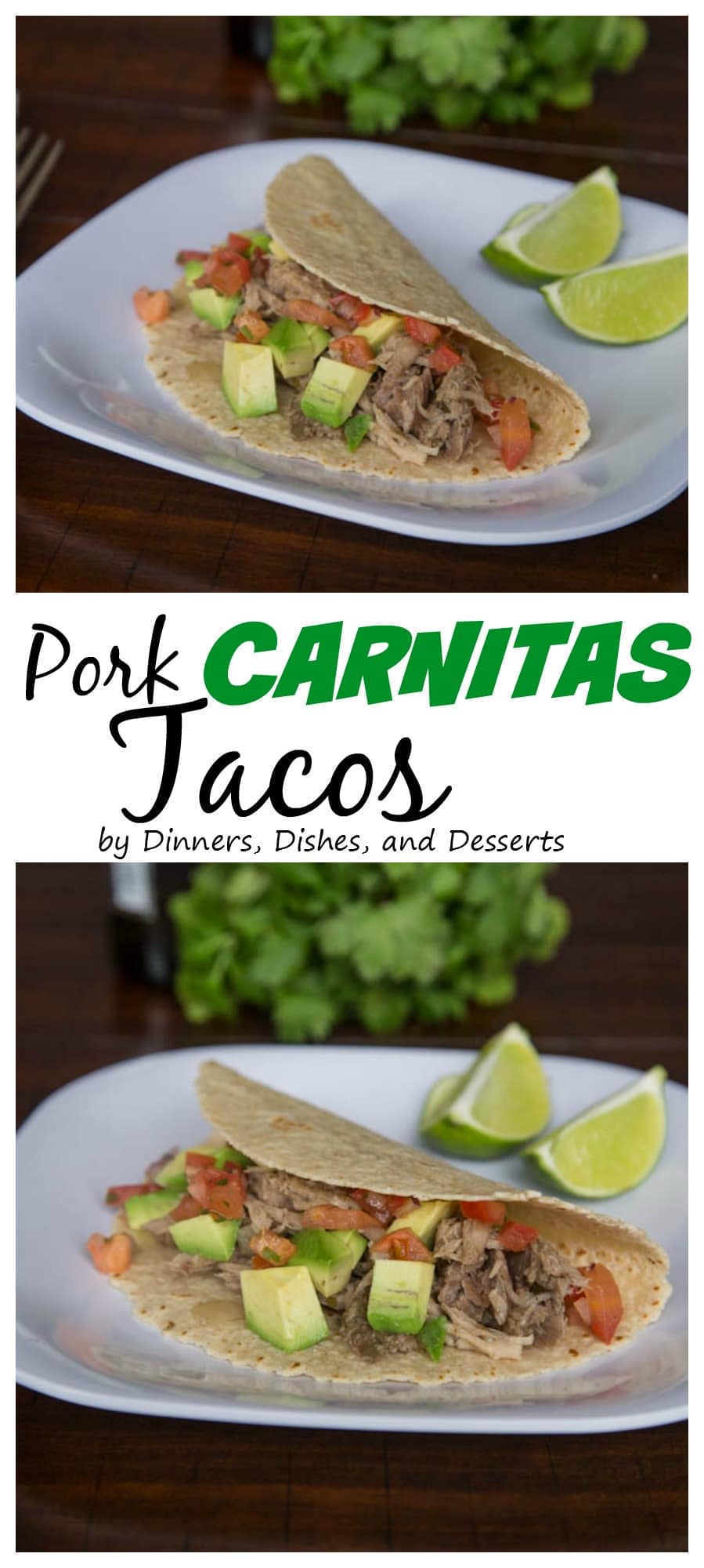 close up of pork carnitas tacos on a plate