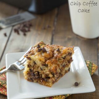 Chocolate Chip Coffee Cake - A light and fluffy coffee cake with a layer of chocolate chip streusel in the middle and on top!