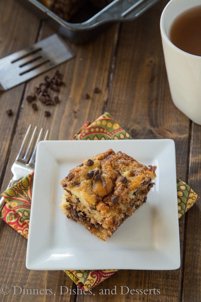Chocolate Chip Coffee Cake - my all time favorite coffee cake recipes with chocolate chips added in!