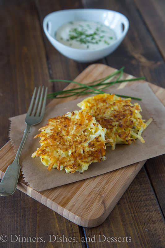 Crispy Cauliflower Fritters - you will never know there is cauliflower in there! Shredded potatoes and cauliflower make for easy little potato pancakes
