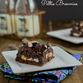 Peppermint Pattie Brownies - Rich and fudgy brownies with a layer of peppermint pattie candies, and topped with a gooey chocolate ganache.