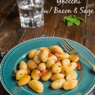 Sweet Potato Gnocchi with Bacon and Sage - Dinner is ready in just 20 minutes! Crunchy smokey bacon, fresh sage, and Parmesan cheese with sweet potato gnocchi make a wonderful flavor combination.