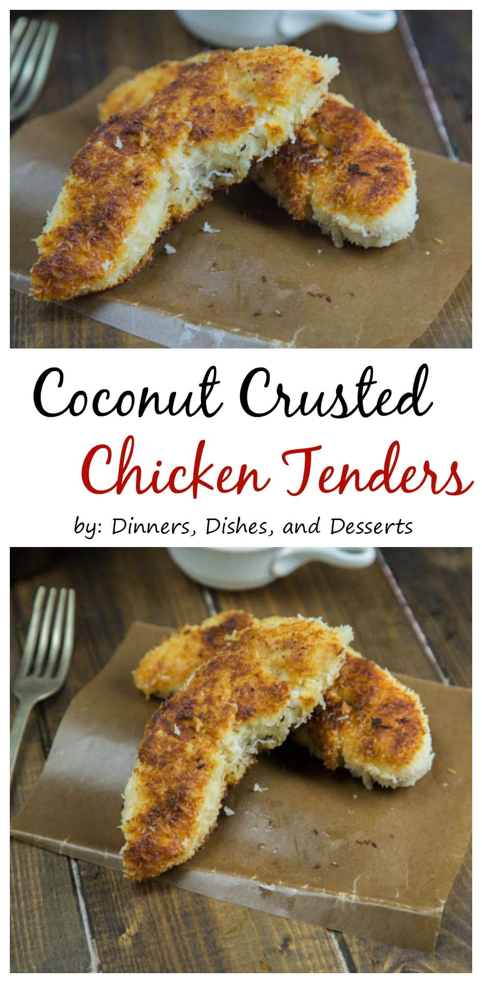 Coconut Crusted Chicken Tenders - super crispy chicken tenders that are coated in shredded coconut! Perfect for a quick dinner for the whole family!