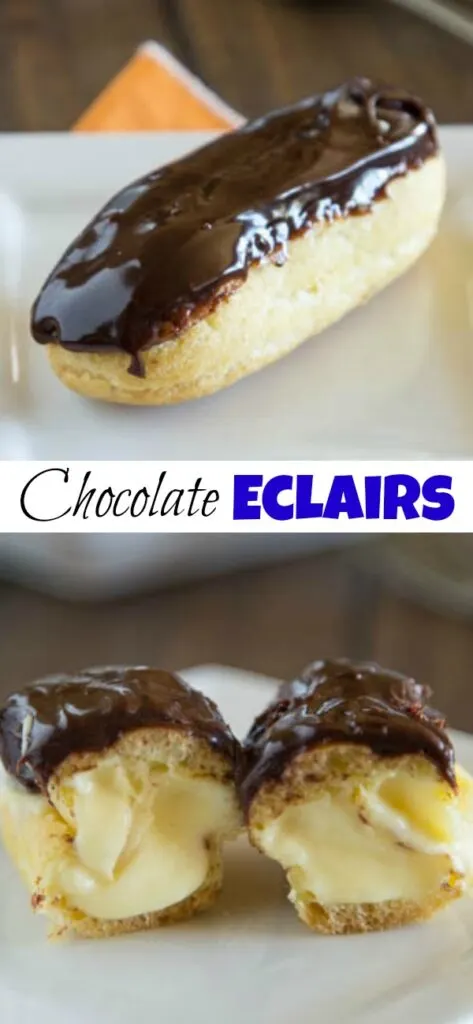 Chocolate Eclairs - Light and airy pastry filled with a vanilla cream, and then topped with a chocolate icing. Â Sure to impress, but way easier than you think to make!