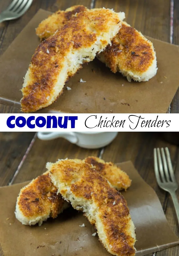 Coconut Crusted Chicken Tenders - super crispy homemade chicken tenders that are coated in shredded coconut!  Perfect for a quick dinner for the whole family!