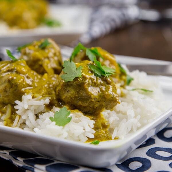 coconut curry meatballs on a plate