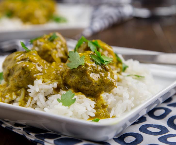 coconut curry meatballs on a plate