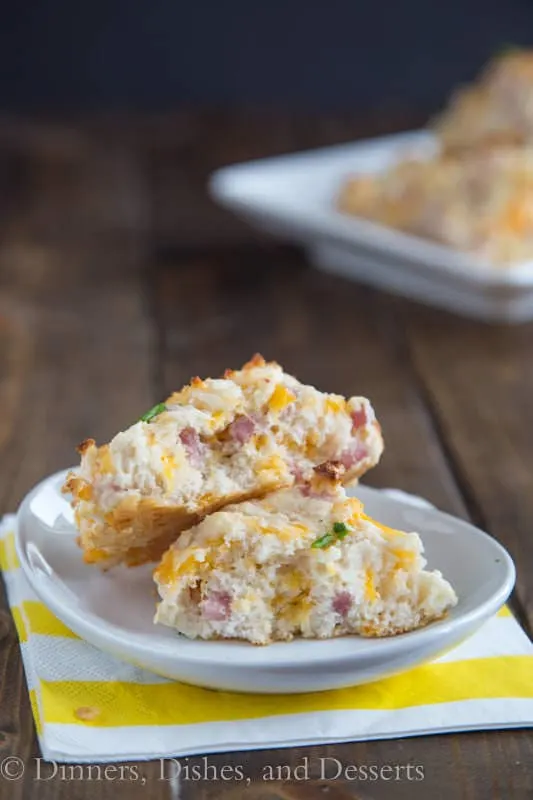 Ham & Cheese Biscuits - Fluffy drop biscuits full of cheddar cheese and diced ham. A great side dish, or use of leftover ham. 