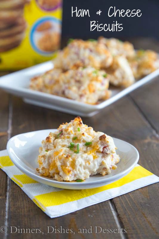Ham & Cheese Biscuits - Fluffy drop biscuits full of cheddar cheese and diced ham. A great side dish, or use of leftover ham. 