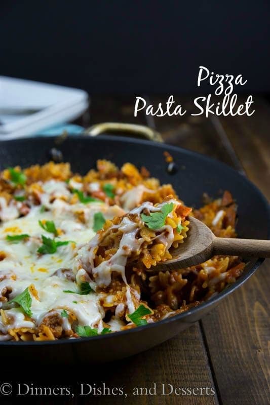Pizza Pasta Skillet - time to turn pizza night up a notch! Dinner is ready in just 20 minutes in only one pan!
