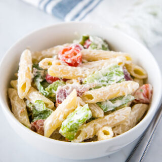 BLT Pasta Salad - Turn the classic BLT sandwich in a pasta salad with a creamy dressing.  Great for lunch, dinner, parties, potlucks, or just about anytime.  