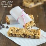Chewy Coconut Chocolate Chip Granola Bars - chewy granola bars with coconut and chocolate chips. Super easy to make, and great to have one hand for snacks, lunches or even breakfasts!