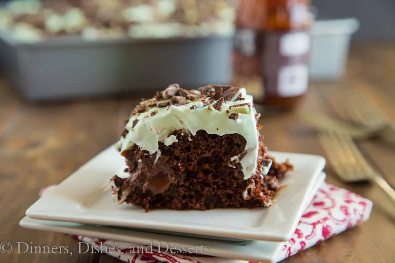 Chocolate Mint Poke Cake {Dinners, Dishes, and Desserts}