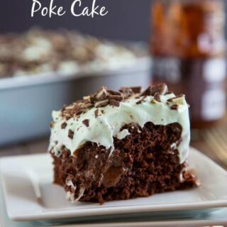Mint Chocolate Poke Cake - moist chocolate cake covered with hot fudge, chocolate pudding and then topped with mint whipped cream. A chocolate and mint dream come true!