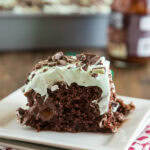 close up mint chocolate poke cake
