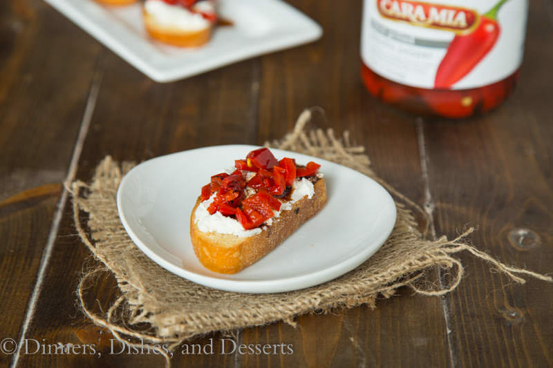 Piquillo Pepper & Goat Cheese Crostini {Dinners, Dishes, and Desserts}