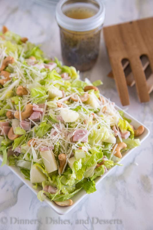 Pear, Cashew and Canadian Bacon Salad with Poppy Seed Dressing - a great lunch or dinner summer salad with sweet pears, crunchy cashews, salty Canadian bacon and sweet poppy seed dressing.  No heating up the kitchen!