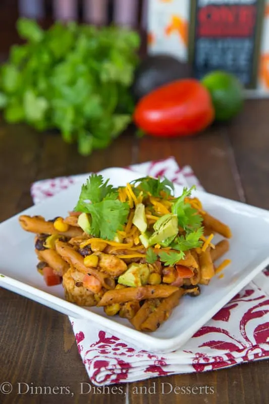 Southwestern Chicken Pasta - A creamy southwestern style pasta with black beans, corn, chicken and tons of flavor. All made with a gluten-free pasta (trust me, you would never know). 