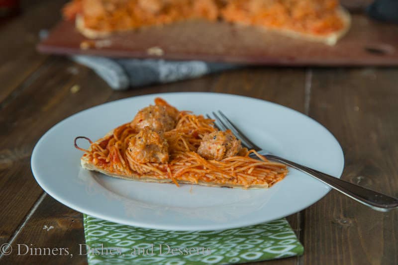 Spaghetti & Meatballs Pizza {Dinners, Dishes, and Desserts}