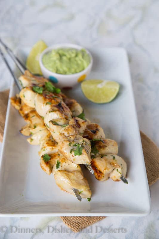 Cilantro Lime Chicken – chicken kebabs marinated in garlic, cilantro, jalapeno and lime juice. A quick and easy grilled chicken dinner the whole family will ask for again and again.