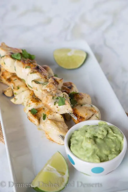 Cilantro Lime Chicken – chicken kebabs marinated in garlic, cilantro, jalapeno and lime juice. A quick and easy grilled chicken dinner the whole family will ask for again and again.