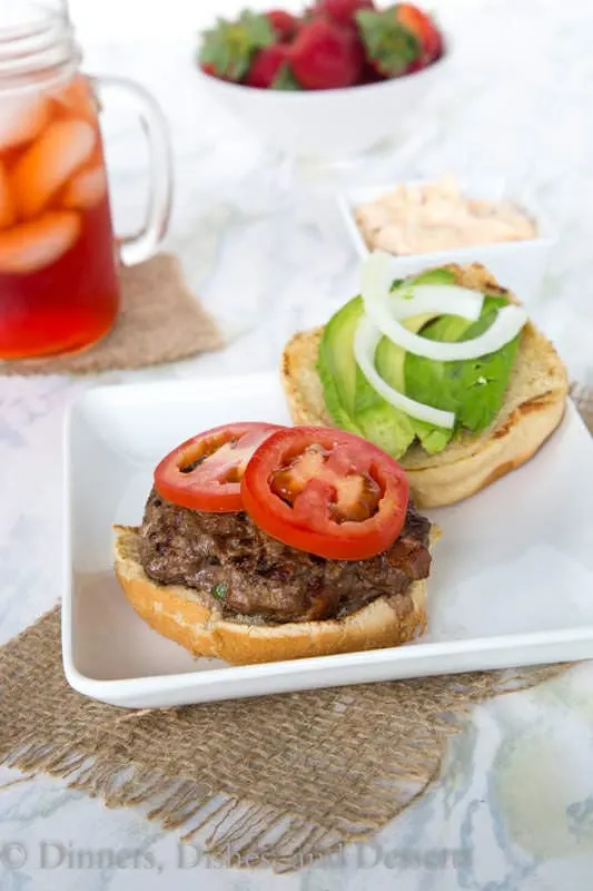 Jalapeno Bacon Burger - A burger with bacon and jalapenos in the patty! Topped with a chipotle mayo for little smokey and spicy kick!