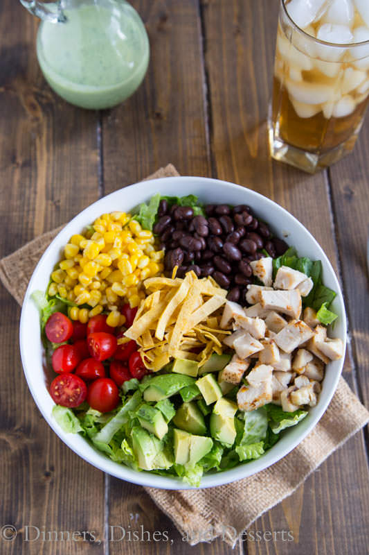 Southwestern Cobb Salad - A classic Cobb salad with a Southwestern, tex-mex twist! Topped with a creamy cilantro lime dressing for a hearty, filling, and delicious salad. 
