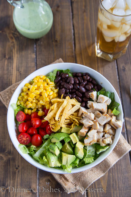 Southwestern Cobb Salad - A classic Cobb salad with a Southwestern, tex-mex twist! Topped with a creamy cilantro lime dressing for a hearty, filling, and delicious salad.