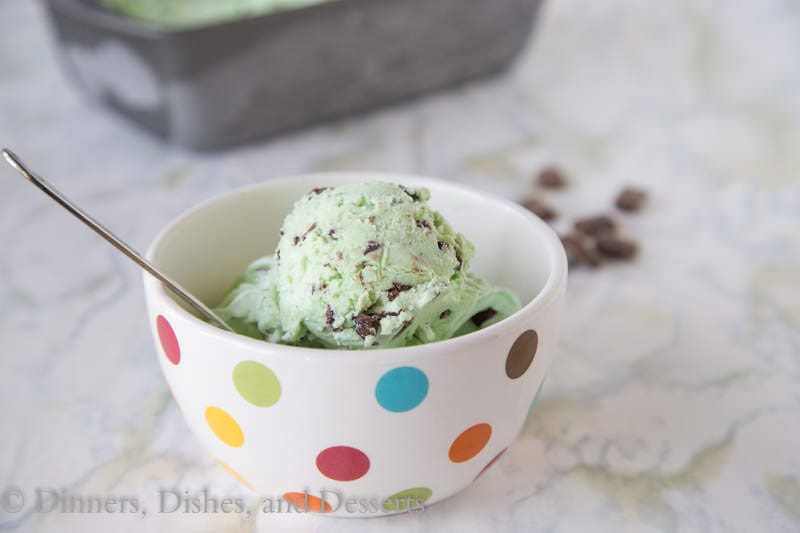 No Churn Mint Chocolate Chip Ice Cream {Dinners, Dishes, and Desserts}