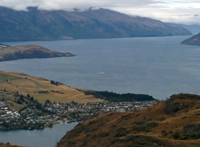 Queenstown Hill Walkway - a 5 km hike to the view of the lake and town.  Above the flight path to the airport