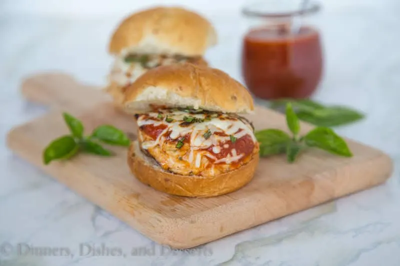 Parm Style Chicken Burgers {Dinners, Dishes, and Desserts}