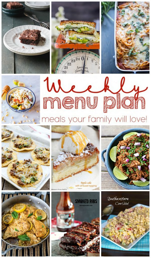Weekly Meal Plan Week 7 - 10 top bloggers bringing you 6 dinner recipes, 2 side dishes and 2 desserts to make a quick, easy, and delicious week!