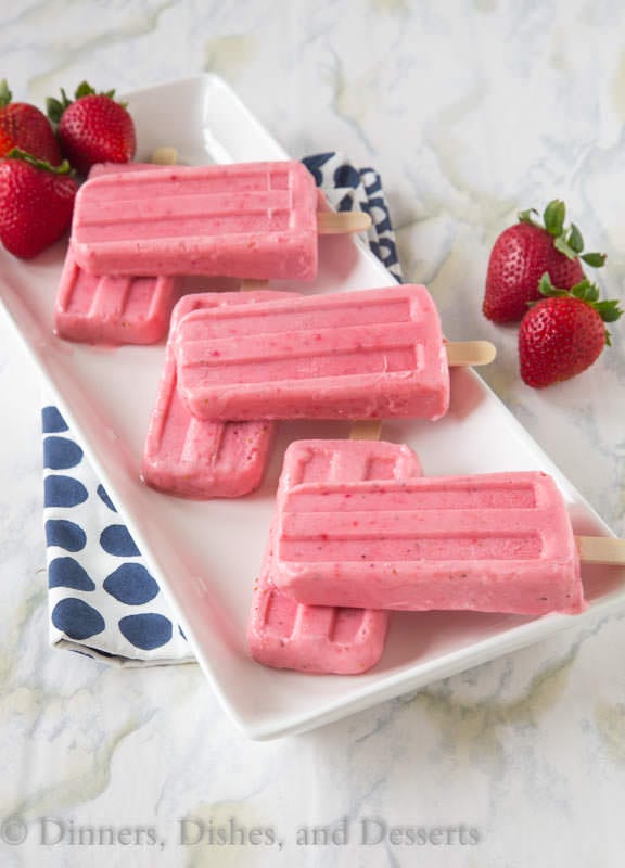 Strawberry Greek Yogurt Popsicles - Homemade popsicles with just 3 ingredients! A refreshing treat you can feel good about giving to your family.