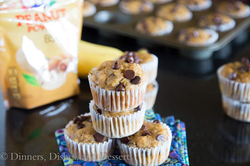 Banana Peanut Butter Chocolate Chip Muffins {Dinners, Dishes, and Desserts}
