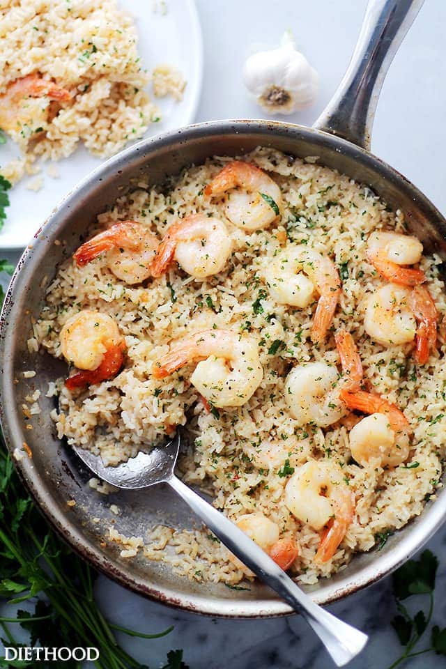 Garlic Butter Shrimp and Rice {Diethood}