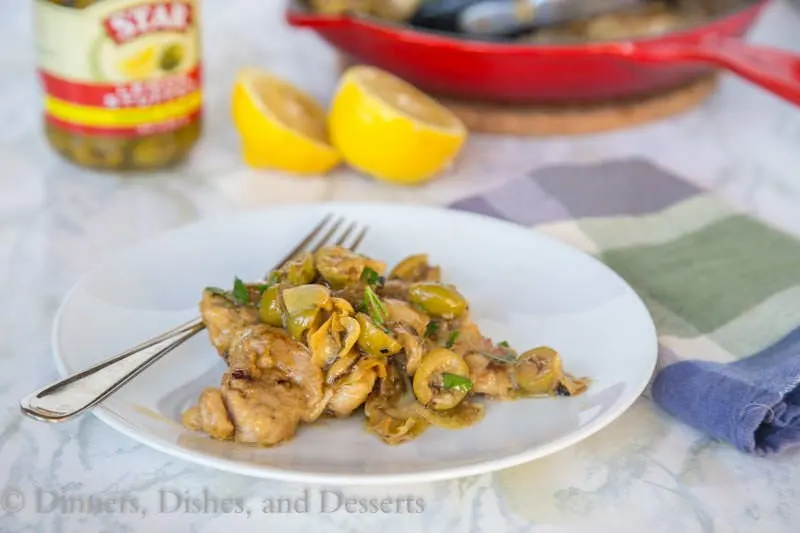 Lemon Chicken Skillet with Artichokes and Green Olives {Dinners, Dishes, and Desserts}