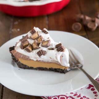 no bake peanut butter cup pie on a plate