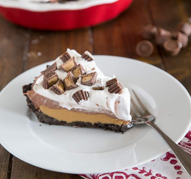 no bake peanut butter cup pie on a plate