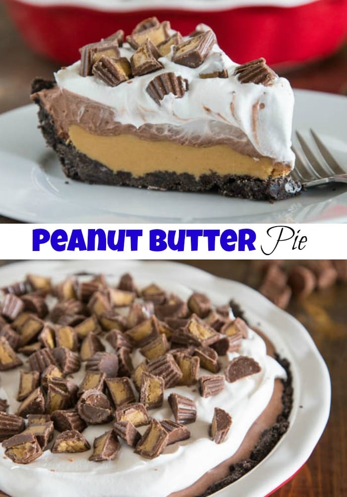 No Bake Peanut Butter Cup Pie - an easy no bake peanut butter pie that is like a giant homemade peanut butter cup!