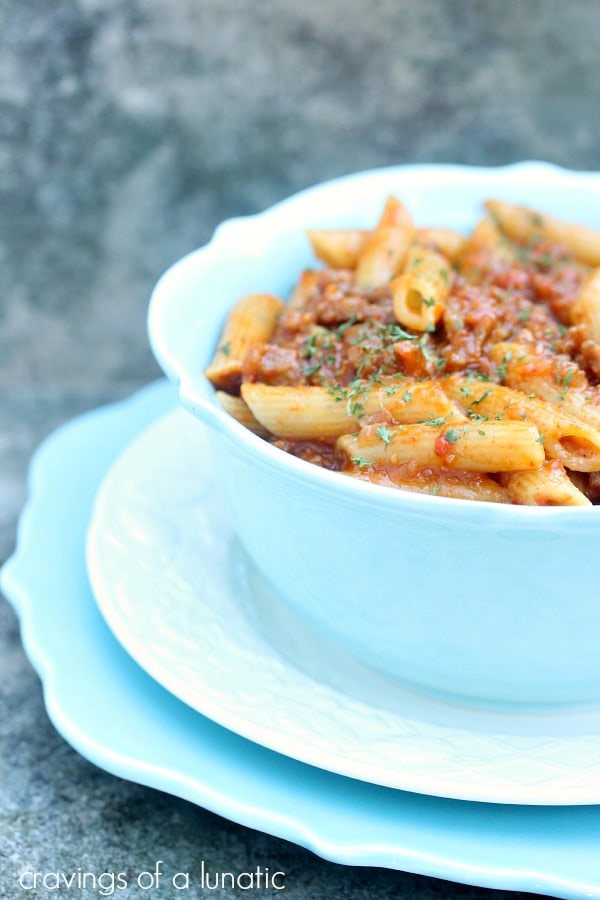 Roasted Red Pepper and Italian Sausage Pasta {Cravings of a Lunatic}