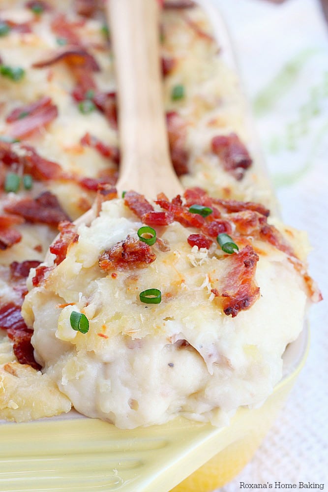Twice Baked Cheese and Bacon Mashed Potato Casserole {Roxana's Home Baking}