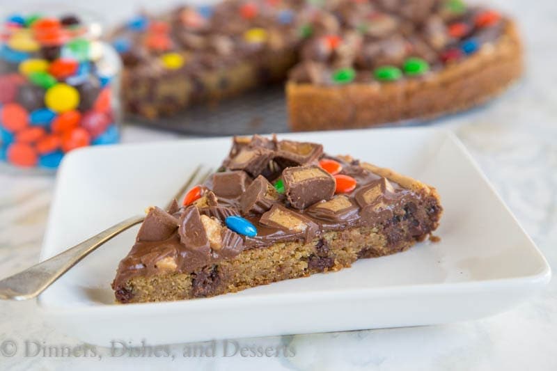 candy bar cookie pizza on a plate