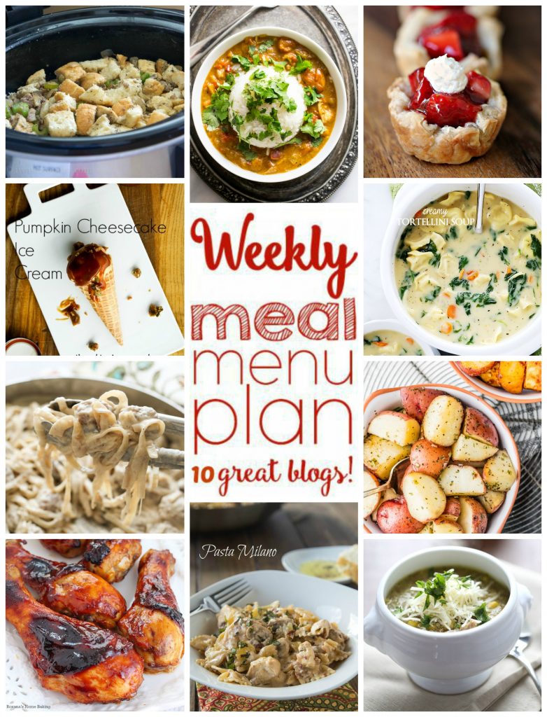 Weekly Meal Plan Week 15 - 10 great bloggers bringing you a full week of recipes including dinner, sides dishes, and desserts!