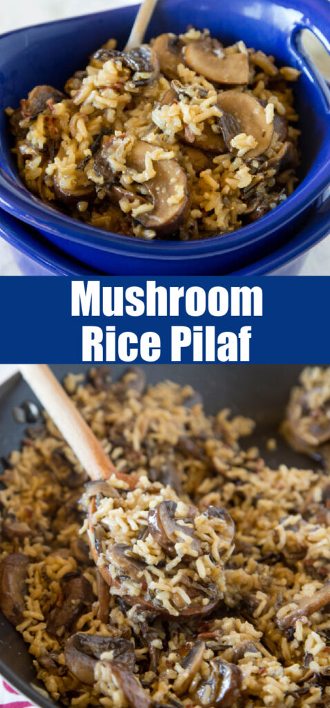 close up mushroom rice pilaf for pinterest