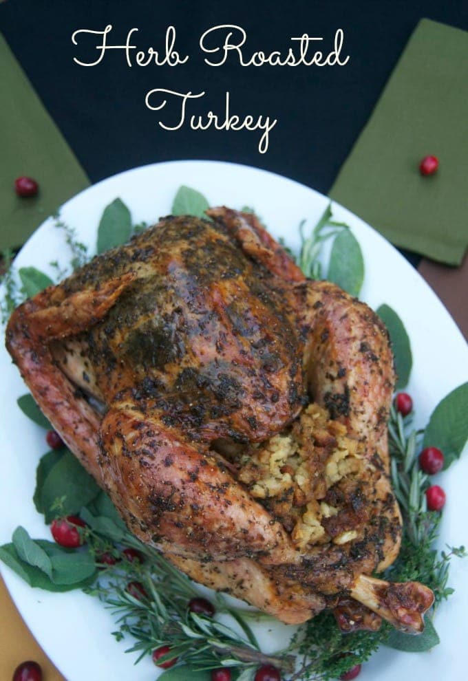 Herb Roasted Turkey on a white platter