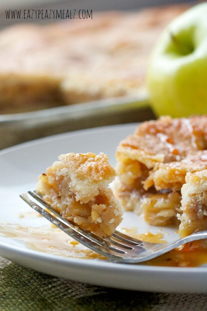 Bite of caramel apple slab pie