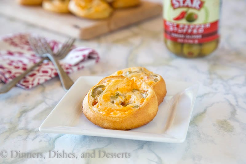 Cheesy Green Olive Pinwheels {Dinners, Dishes, and Desserts}