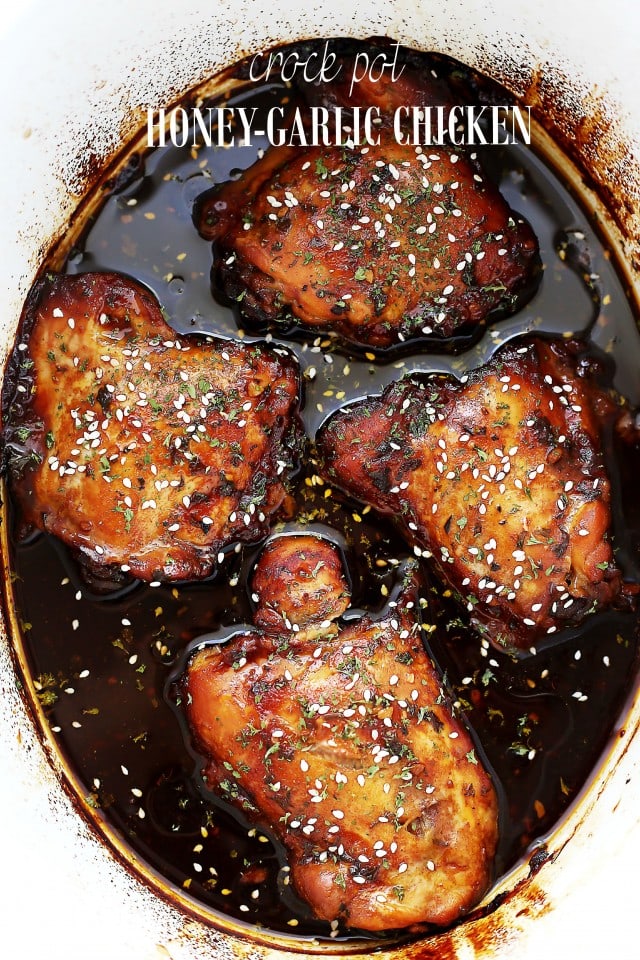 Crock Pot Honey Garlic Chicken {Diethood}